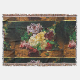 Vintage French Georges Jeannin Roses Throw Blanket