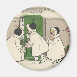 Vintage French Gift Girls Christmas Magnet