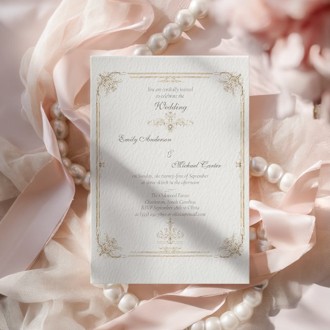 Vintage French Gold Wedding Frame Invitation (Creator Uploaded)