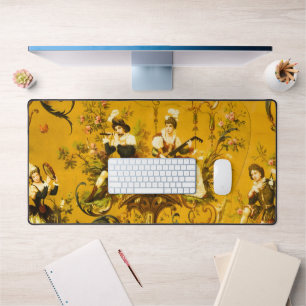 Vintage French Gold Yellow Toile Victorian Floral Desk Mat
