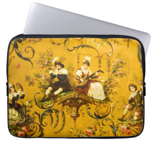 Vintage French Gold Yellow Toile Victorian Floral Laptop Sleeve