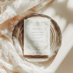 Vintage French Green Frame Bridal Shower  Invitation