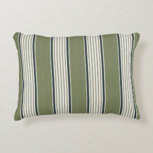 Vintage French Greenery Stripes- Neutral Farmhouse Decorative Cushion