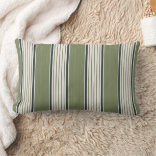 Vintage French Greenery Stripes- Neutral Farmhouse Lumbar Cushion
