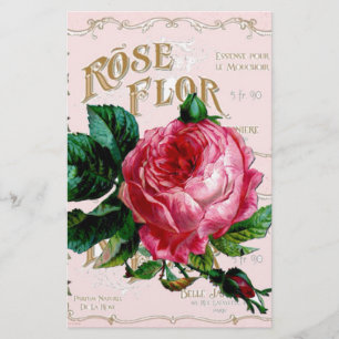 Vintage French Handwriting Paris Roses Pink pretty Stationery