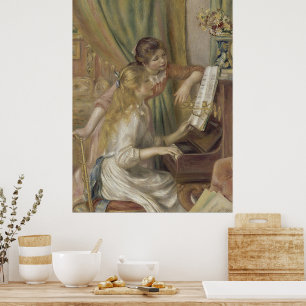 Vintage French Impressionist Piano Girls Art Poster
