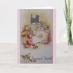 Vintage French Joyeux Noël Nativity Christmas Car Holiday Card
