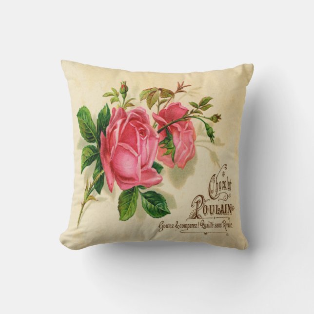 Vintage French label Square Throw Pillow (Front)