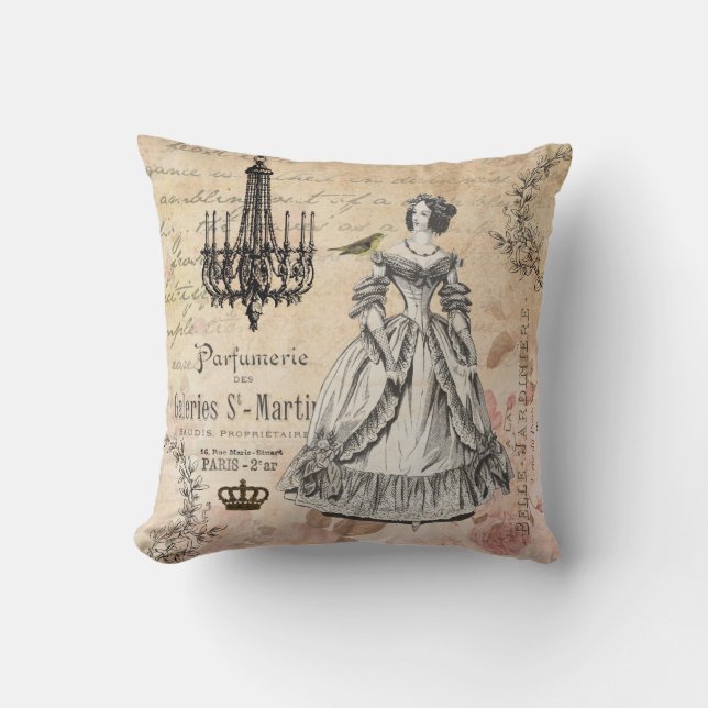 Vintage French lady shabby chic pillow (Front)