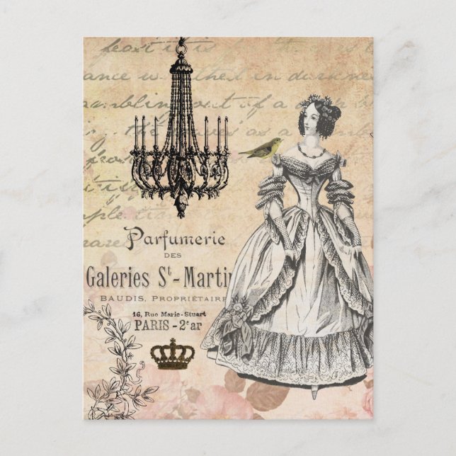 Vintage French lady shabby chic postcard (Front)