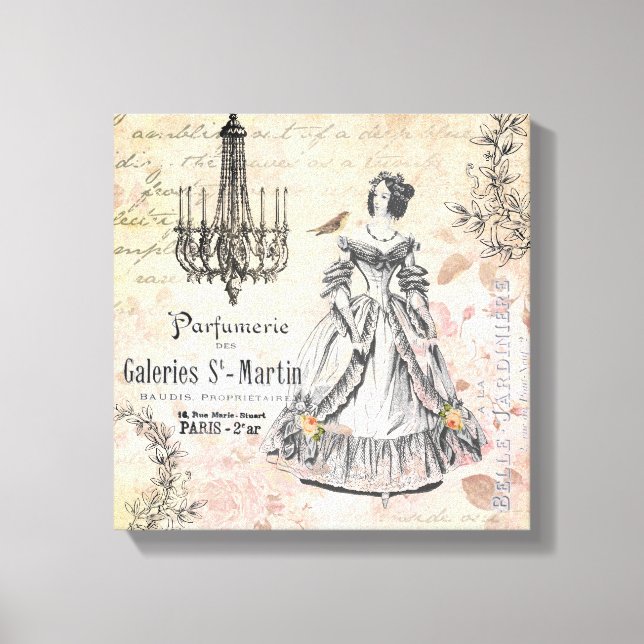 Vintage French lady stretched canvas Print (Front)
