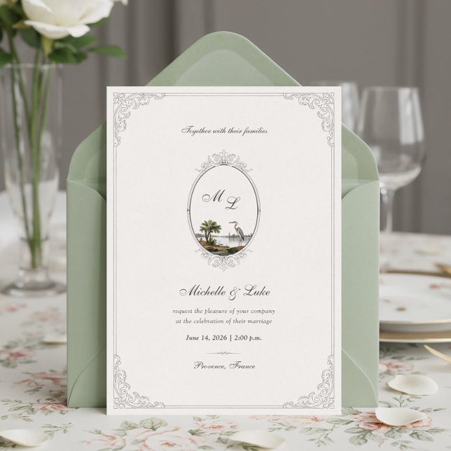 Vintage French Landscape Monogram Wedding  Invitation (Creator Uploaded)