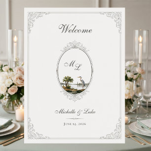 Vintage French Landscape Monogram Wedding Poster