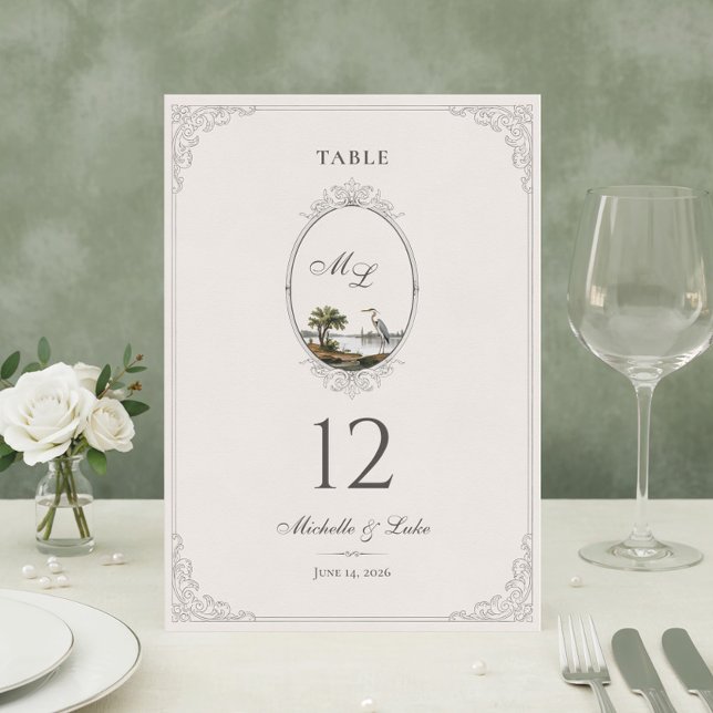 Vintage French Landscape Monogram Wedding Table Number (Creator Uploaded)