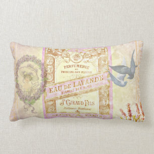 Vintage French Lavender Perfume Collage Lumbar Cushion