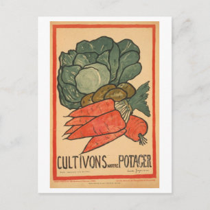 Vintage French "Let's Grow Our Gardens" Poster Postcard