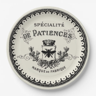 Vintage French Lettering Bee & Crown On Beige Paper Plate