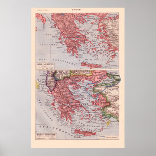 Vintage French map, 1920, Greece Poster