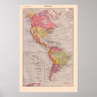Vintage French map, 1920, The Americas Poster