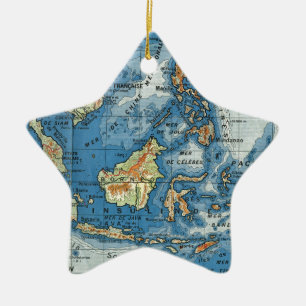 Vintage French map of Indonesia Ceramic Tree Decoration