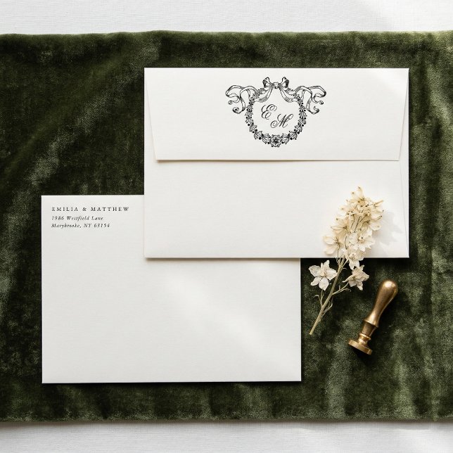 Vintage French Monogram Wreath Elegant Wedding Envelope (Creator Uploaded)