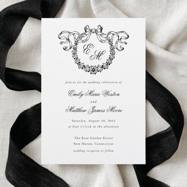 Vintage French Monogram Wreath Elegant Wedding Invitation (Creator Uploaded)