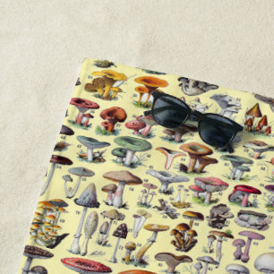 Vintage French Mushroom Cottagecore Botanical Art Beach Towel