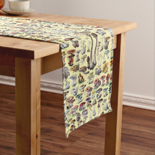 Vintage French Mushroom Cottagecore Botanical Art Long Table Runner