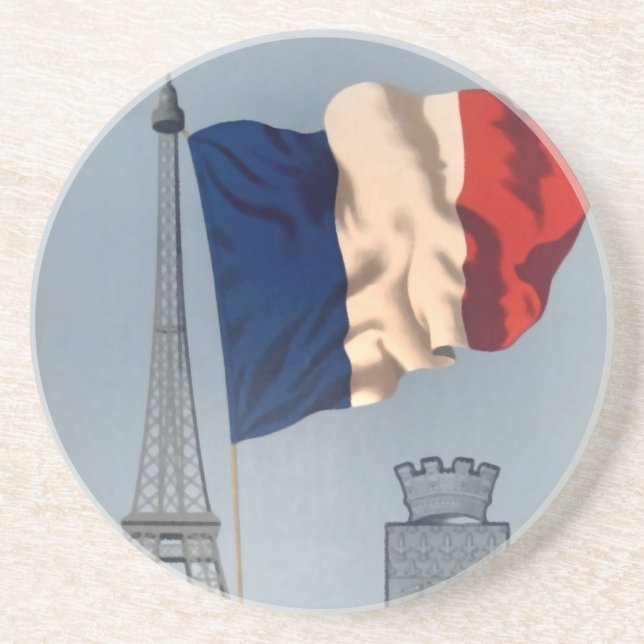 Vintage French National Flag & Eiffel Tower Coaster (Front)