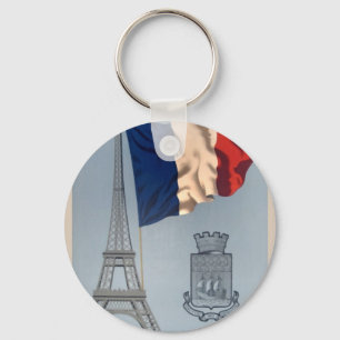 Vintage French National Flag & Eiffel Tower Key Ring