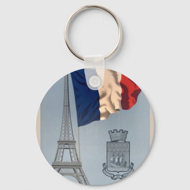 Vintage French National Flag & Eiffel Tower Key Ring (Front)