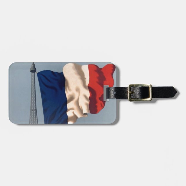 Vintage French National Flag & Eiffel Tower Luggage Tag (Front Horizontal)