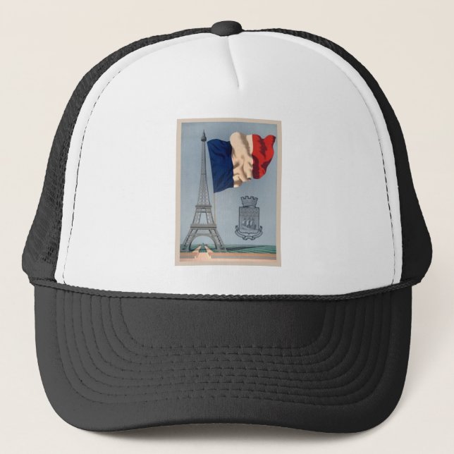 Vintage French National Flag & Eiffel Tower Trucker Hat (Front)
