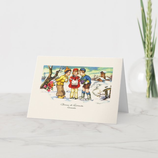 Vintage French New Year Greeting Card (Front)