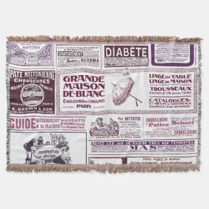 Vintage French Newspaper Ads 1910 Throw Blanket