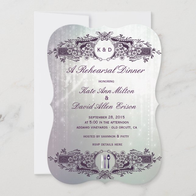 Vintage French Ornate Purple Rehearsal Dinner Invitation (Front)