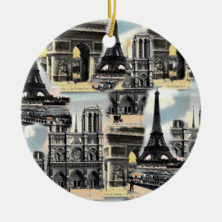 Vintage French Paris Travel Collage Eiffel Tower Ceramic Tree Decoration