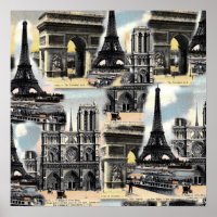 Vintage French Paris Travel Collage Eiffel Tower