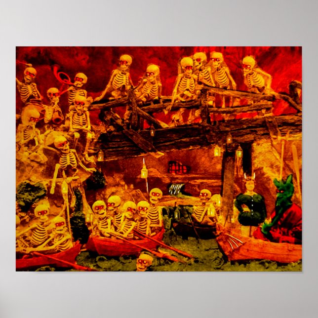 Vintage French Party in Hellsville Skeletons Devil Poster (Front)