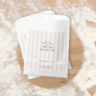 Vintage French Pink Elegant Striped Bakery Logo  Favour Bags