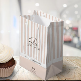 Vintage French Pink Stripes Bakery Logo Business  Medium Gift Bag