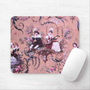 Vintage French Pink Toile Victorian Style Floral Mouse Pad