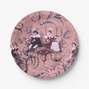 Vintage French Pink Toile Victorian Style Floral Paper Plate