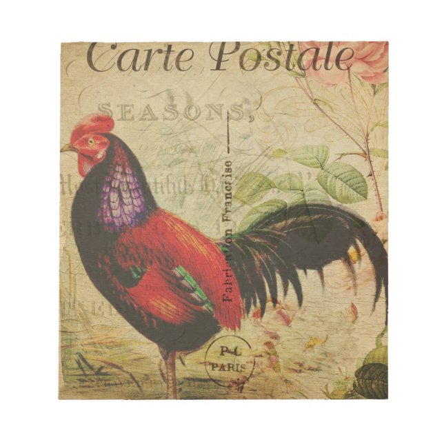 Vintage French Postcard Rooster Notepad (Front)