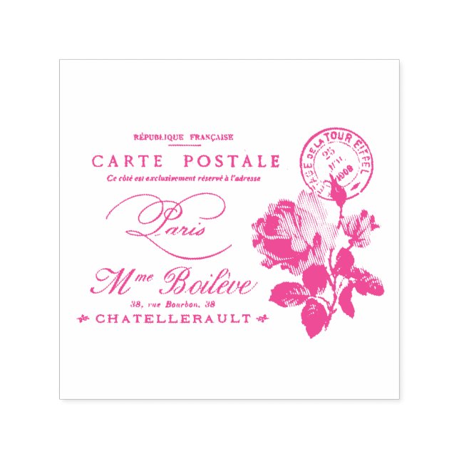 VINTAGE FRENCH POSTCARD RUBBER STAMP (Design)