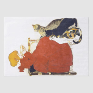 Vintage French Poster Cats Girl Milk Tissue Paper