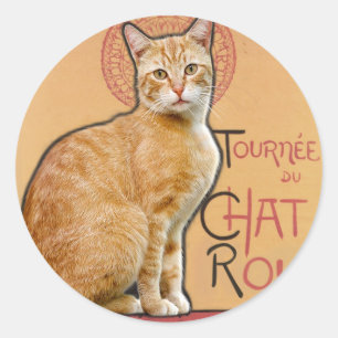 Vintage French Poster Style Orange Cat Classic Round Sticker