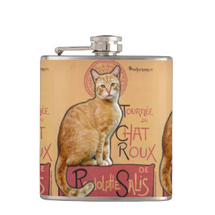    Vintage French Poster Style Orange Cat          Hip Flask