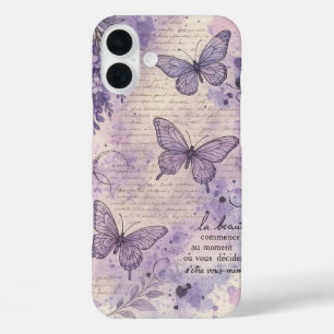 Vintage French Purple Butterfly Aesthetic iPhone C 16 Plus Case