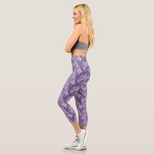 Vintage French Purple Toile Fleurie Capri Leggings